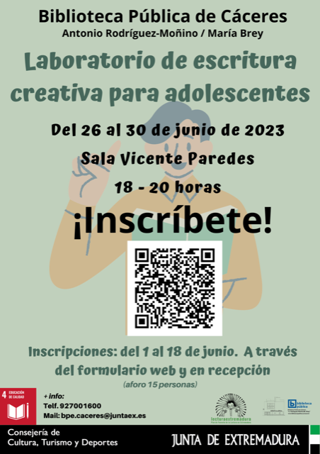 cartel de inscripción a laboratorio de escritura creativa para adolescentes